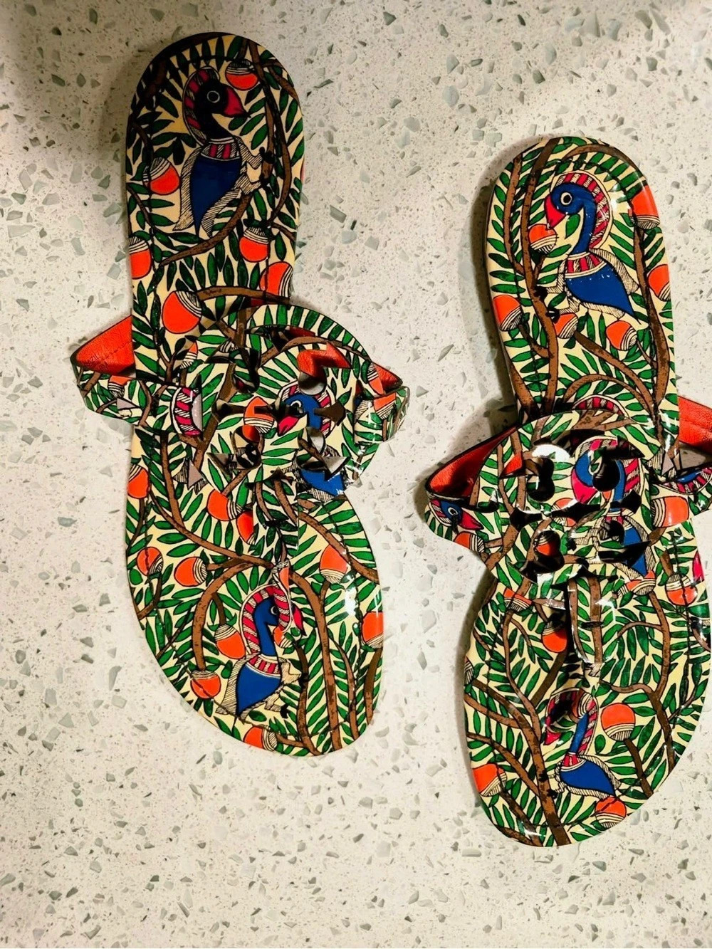 Tory Burch Terra Thong Sandal Sandals Green & Orange US 8